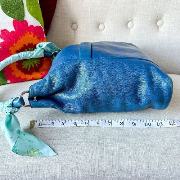 Kate Spade Blue Leather Hobo Shoulder Handbag Purse Custom Silk Wrap Strap - Picture 5 of 14